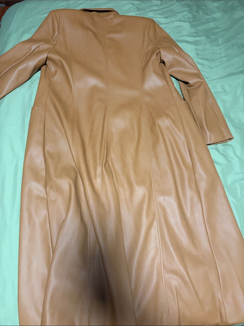 7 for all mankind Women’s Double-Breasted Faux Leather Trench Coat - Tan - Picture 4 of 6